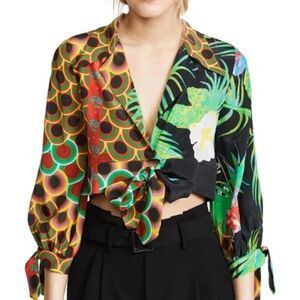 PRAIA CROPPED PRINTED TIE SLEEVE TOP IN JUNGLE PARADISE